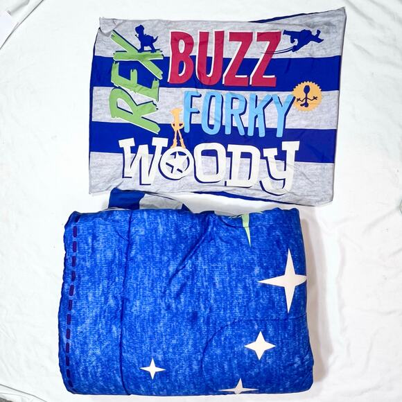 Toy Story 4 Twin Comforter and Pillowcase 72X68" Blue Bed Buzz Woody Rex Forky - Picture 2 of 7